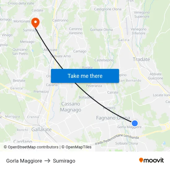 Gorla Maggiore to Sumirago map