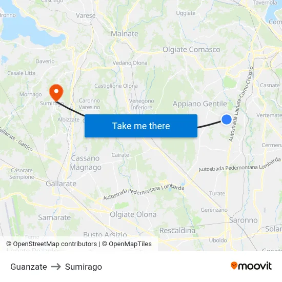 Guanzate to Sumirago map