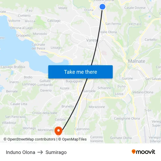 Induno Olona to Sumirago map