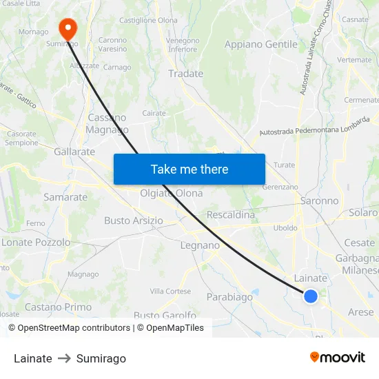 Lainate to Sumirago map
