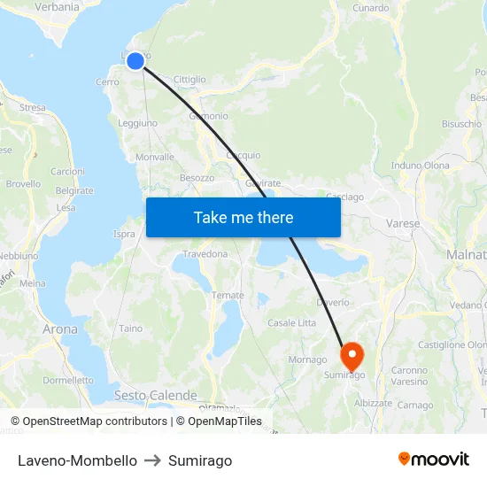 Laveno-Mombello to Sumirago map