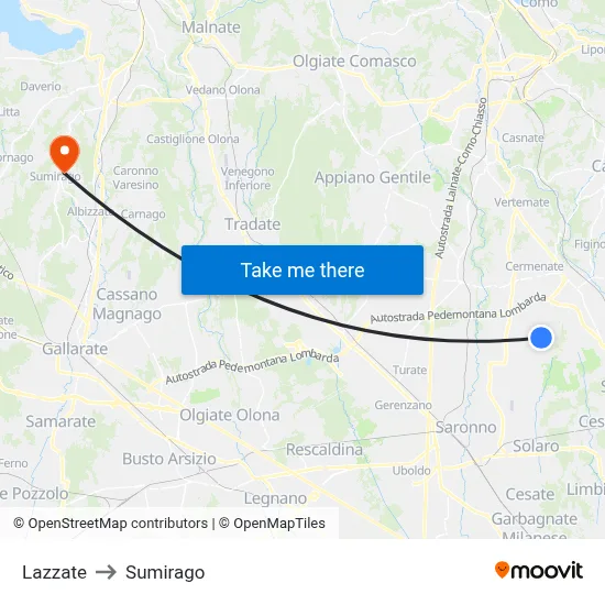 Lazzate to Sumirago map