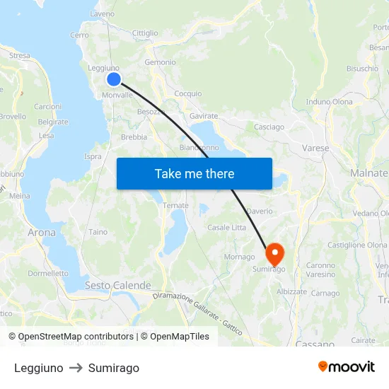 Leggiuno to Sumirago map