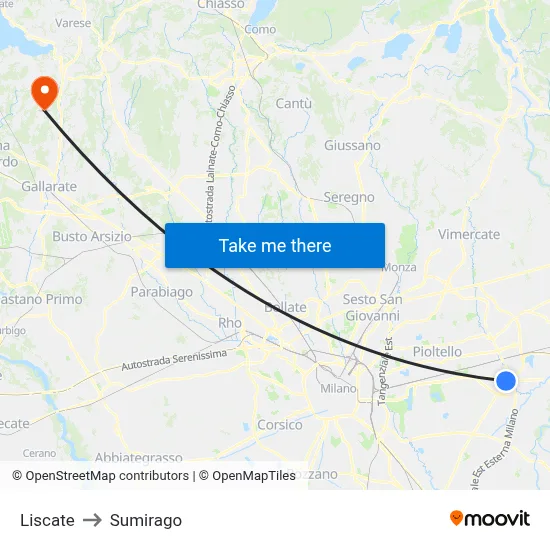 Liscate to Sumirago map
