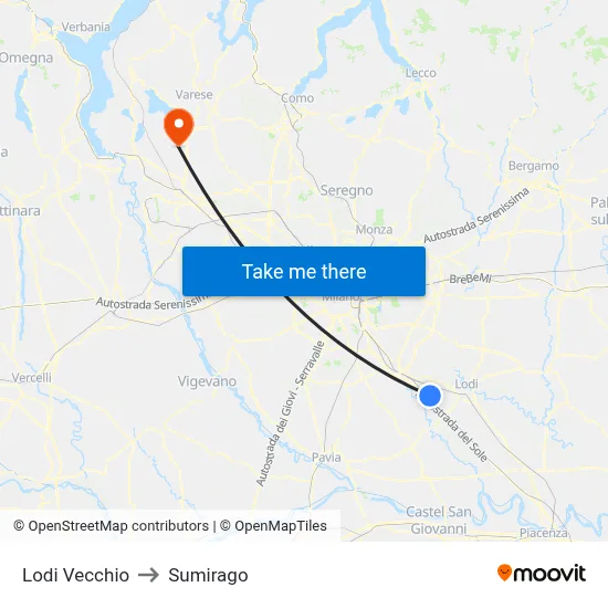 Lodi Vecchio to Sumirago map