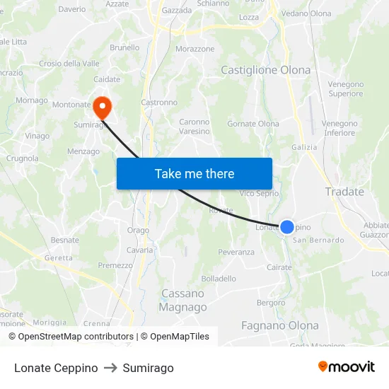 Lonate Ceppino to Sumirago map
