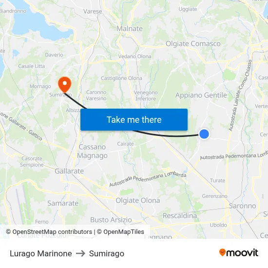 Lurago Marinone to Sumirago map