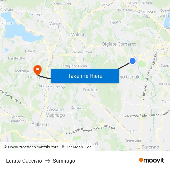 Lurate Caccivio to Sumirago map