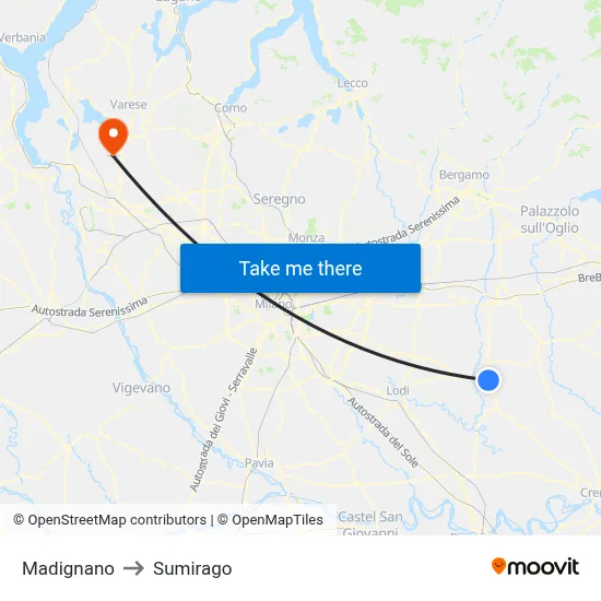 Madignano to Sumirago map