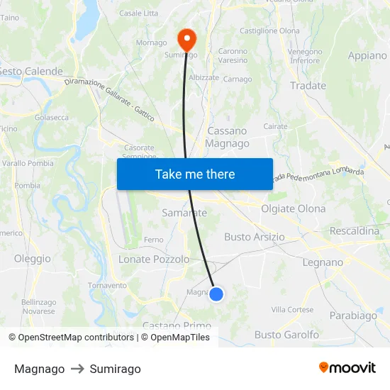 Magnago to Sumirago map