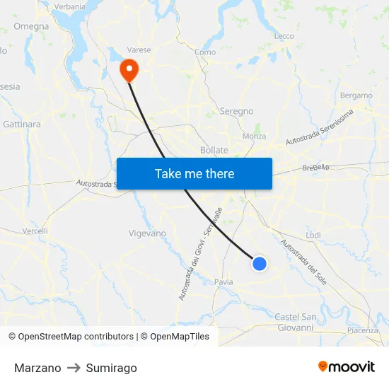 Marzano to Sumirago map