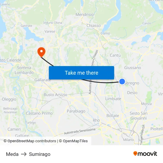 Meda to Sumirago map