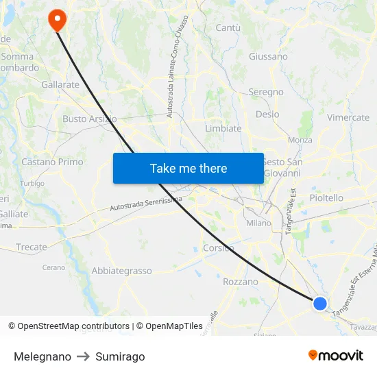 Melegnano to Sumirago map