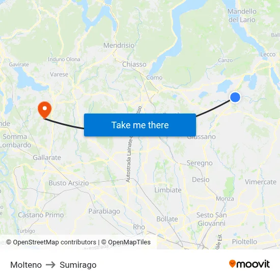Molteno to Sumirago map