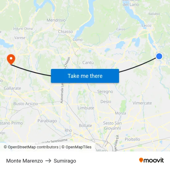 Monte Marenzo to Sumirago map
