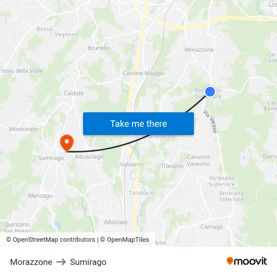 Morazzone to Sumirago map