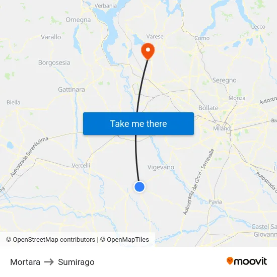 Mortara to Sumirago map