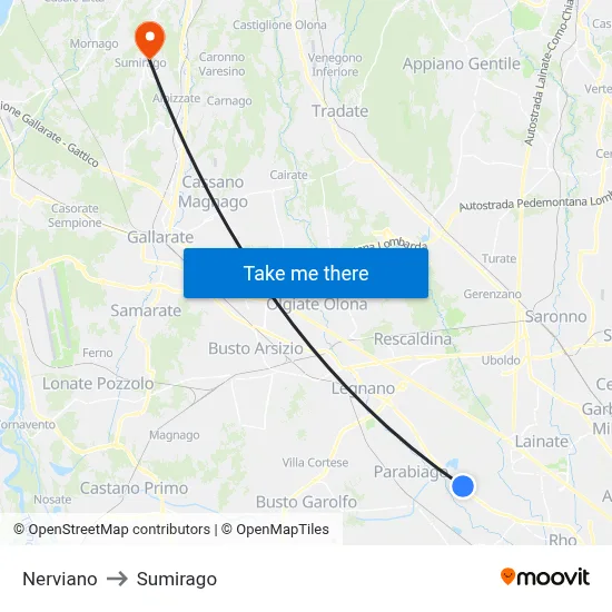 Nerviano to Sumirago map