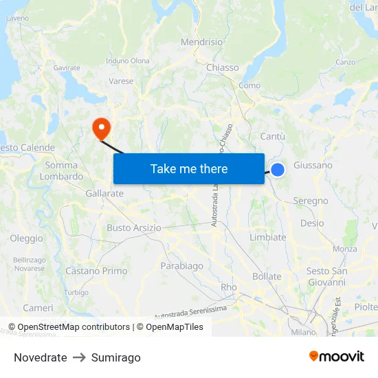 Novedrate to Sumirago map