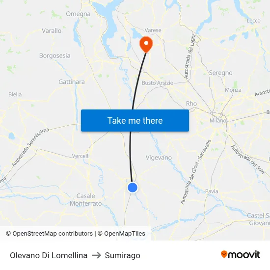 Olevano Di Lomellina to Sumirago map