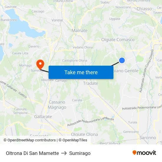 Oltrona Di San Mamette to Sumirago map
