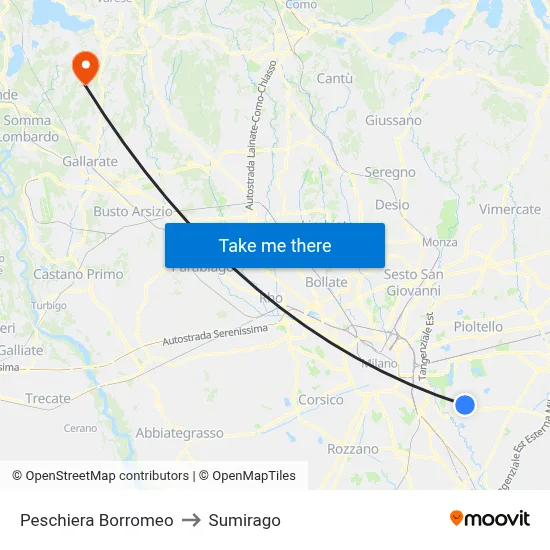 Peschiera Borromeo to Sumirago map