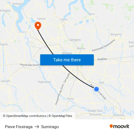 Pieve Fissiraga to Sumirago map