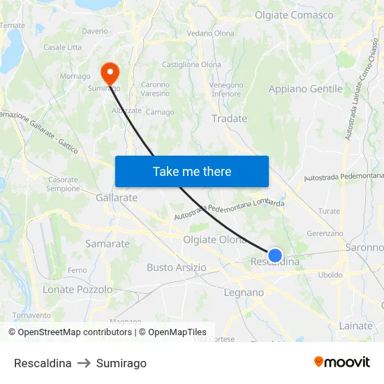 Rescaldina to Sumirago map