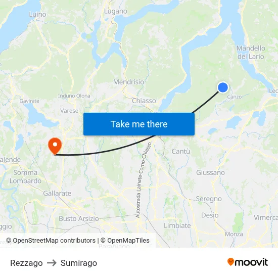 Rezzago to Sumirago map