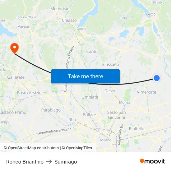 Ronco Briantino to Sumirago map