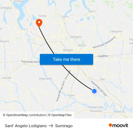 Sant' Angelo Lodigiano to Sumirago map