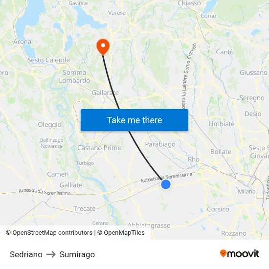 Sedriano to Sumirago map