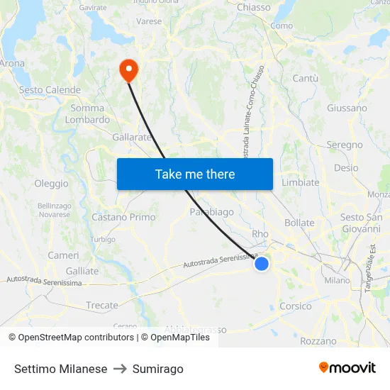 Settimo Milanese to Sumirago map