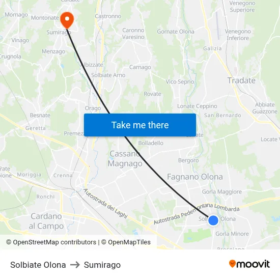 Solbiate Olona to Sumirago map