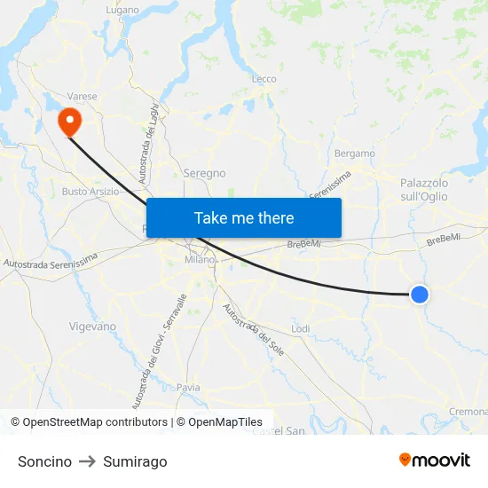 Soncino to Sumirago map