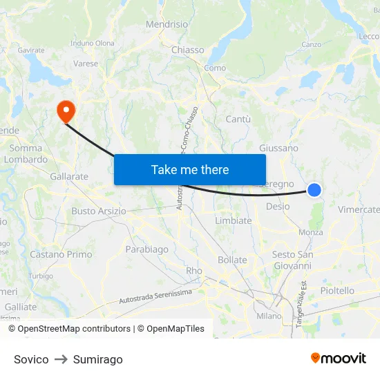 Sovico to Sumirago map