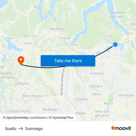 Suello to Sumirago map