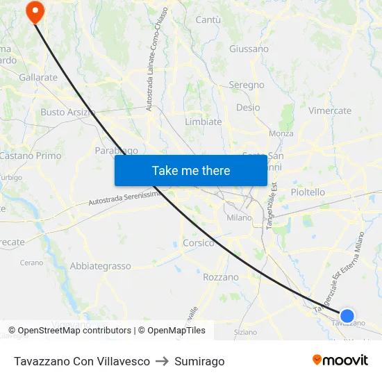 Tavazzano Con Villavesco to Sumirago map