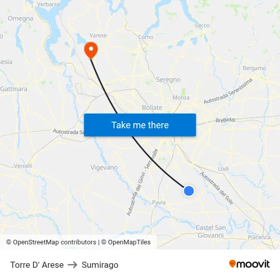 Torre D' Arese to Sumirago map