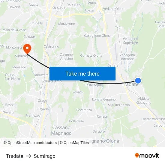Tradate to Sumirago map