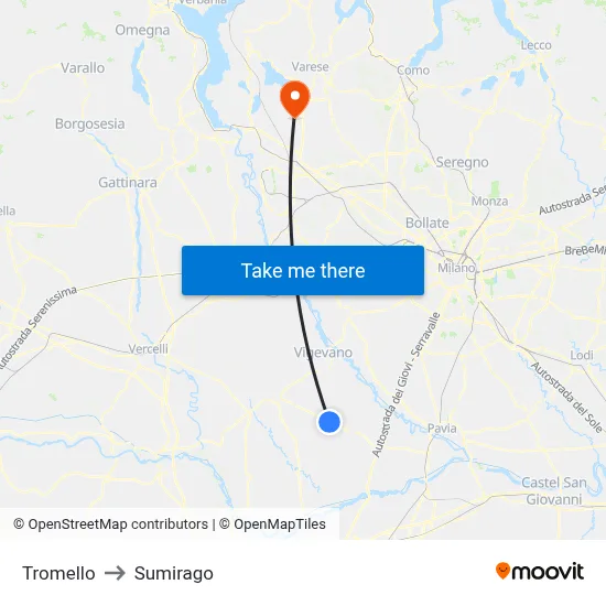 Tromello to Sumirago map