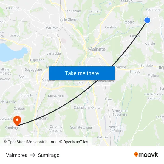 Valmorea to Sumirago map