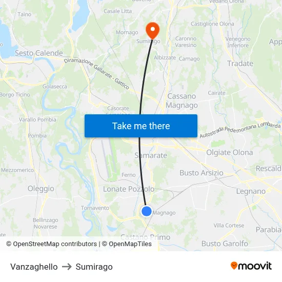 Vanzaghello to Sumirago map