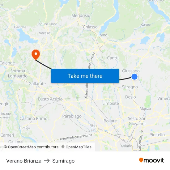 Verano Brianza to Sumirago map