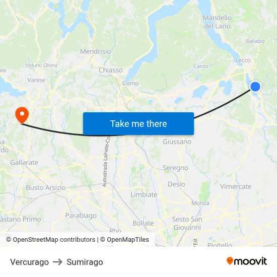 Vercurago to Sumirago map
