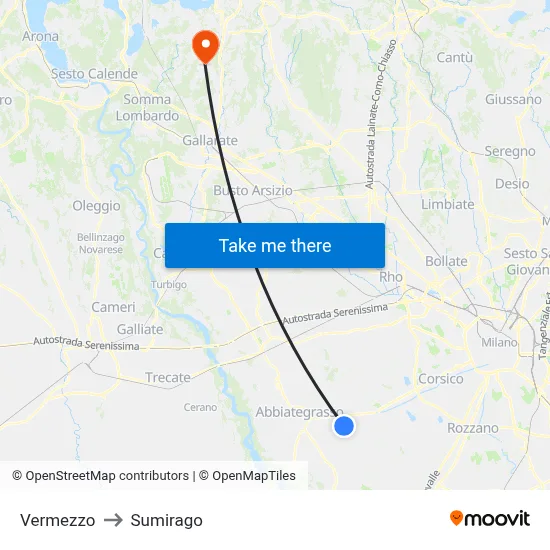 Vermezzo to Sumirago map