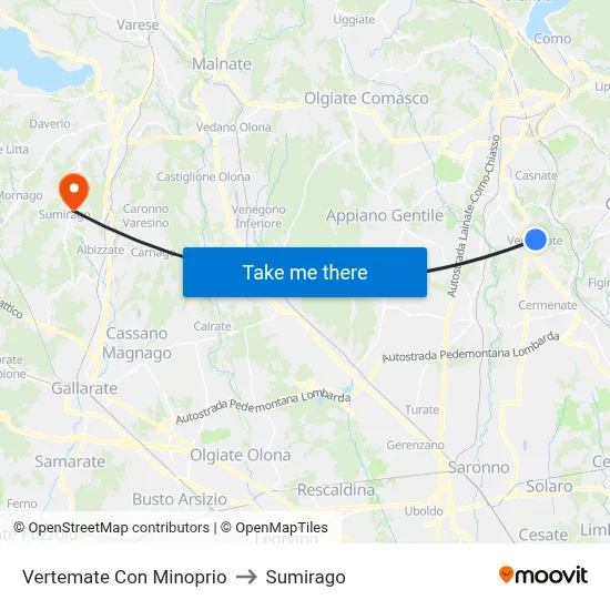 Vertemate Con Minoprio to Sumirago map