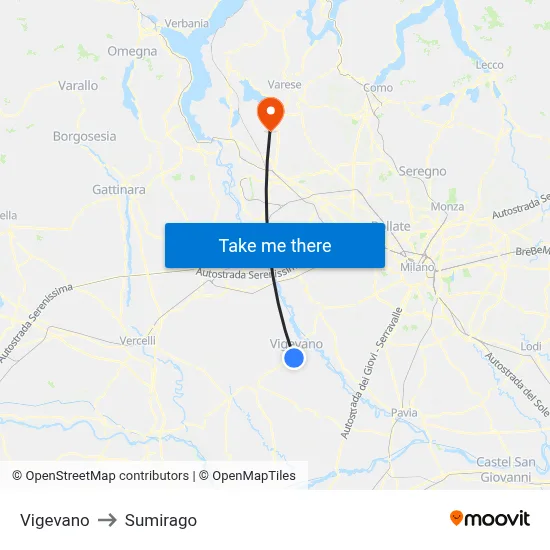 Vigevano to Sumirago map