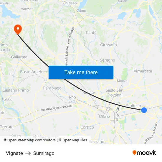 Vignate to Sumirago map