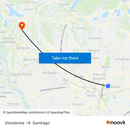 Vimodrone to Sumirago map